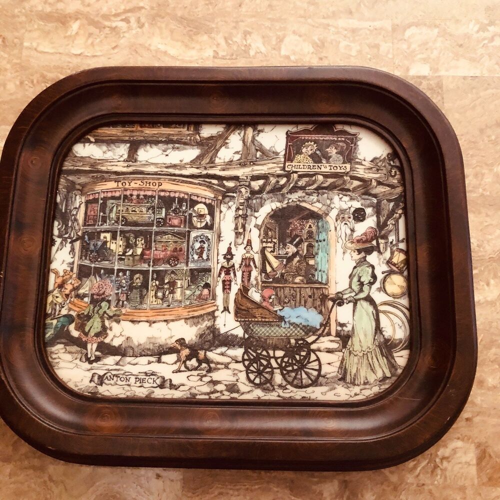 Anton Pieck Vintage marvetti Cultered Marble Engraved "The Toy Shop" 13x11"